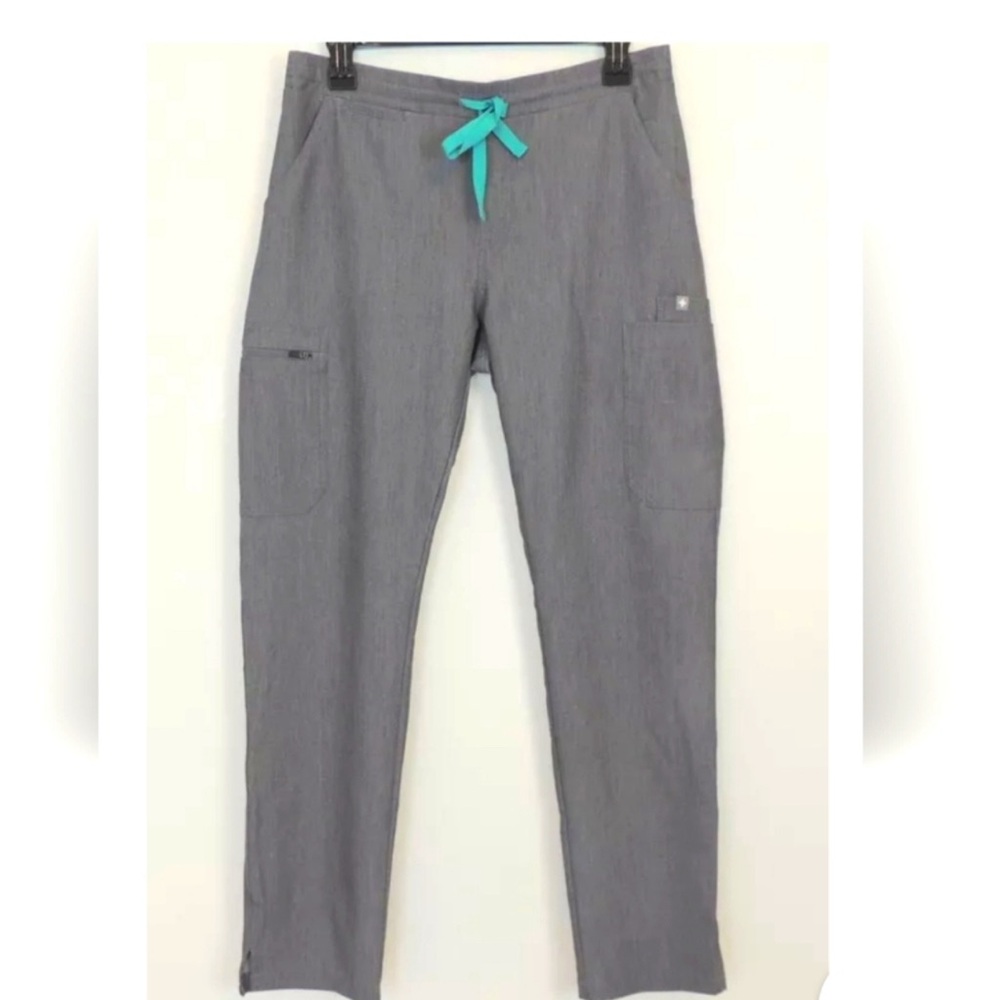 Figs Gray Cargo Pants with Teal Tie